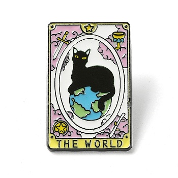 The World Tarot Card with Cat Enamel Pins, Black Alloy Badge for Women, Black, 29x18.5x1.5mm