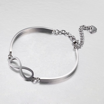304 Stainless Steel Link Bracelets, Infinity, Stainless Steel Color, 2-1/2 inch(64mm)