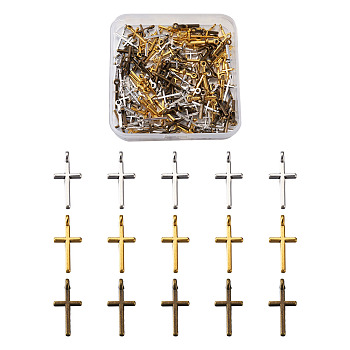 Tibetan Style Alloy Pendants, Cross, Mixed Color, 17x8x1.5~2mm, Hole: 1.5~2mm, 3 color, 50pcs/color, 150pcs/box