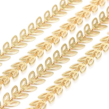 Brass Handmade Cobs Chains, Link Chains, with Spool, Long-Lasting Plated, Soldered, Leaf, Real 18K Gold Plated, 7x6.5x0.5mm, about 32.8 Feet(10m)/roll