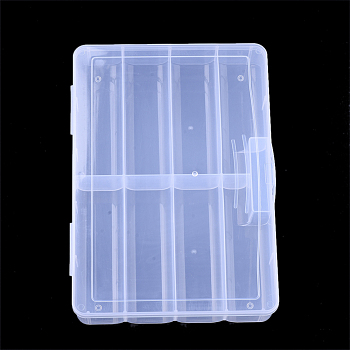 Plastic Bead Storage Containers, 8 Compartments, Rectangle, Clear, 27x19x4.5cm, Compartment: 132x45mm