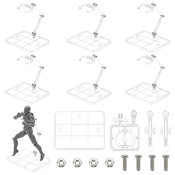 Clear Plastic Model Assembled Action Figure Display Holders, Doll Model Support Stands, with Iron Findings, Rectangle, 9.3x7.3x11cm