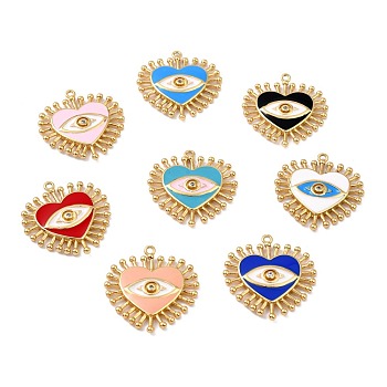 Brass Micro Pave Clear Cubic Zirconia Pendants, with Enamel, Long-Lasting Plated, Heart with Evil Eye, Real 18K Gold Plated, Mixed Color, 29.5x27x2.5mm, Hole: 1.6mm