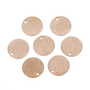 Ion Plating(IP) 304 Stainless Steel Charms, Textured, Laser Cut, Flat Round, Rose Gold, 15x1.6mm, Hole: 1mm