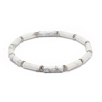 Natural Howlite Column Beaded Stretch Bracelet, Gemstone Jewelry for Women, Inner Diameter: 2-1/4 inch(5.6~5.8cm)