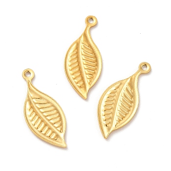 Ion Plating(IP) 304 Stainless Steel Pendants, Leaf Charm, Golden, 19x8x1mm, Hole: 1mm