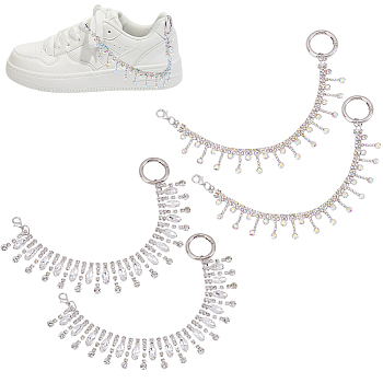 Brass & Iron Glass Rhinestone Chain Boot Strap Chains, for Shoe Decoration, Platinum, 253~255mm, 4pcs/set