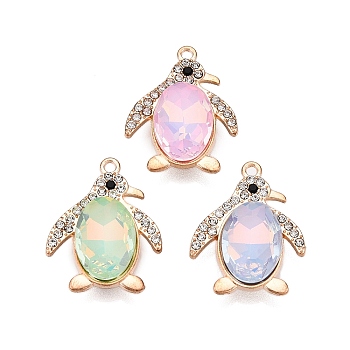 Alloy Glass Pendants, with Rhinestone, Cadmium Free & Lead Free, Penguin Charms, Mixed Color, 24x19.5x6.5mm, Hole: 1.6mm