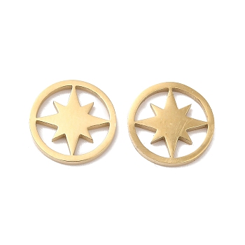Ion Plating(IP) 304 Stainless Steel Cabochons, Flat Round with Star, Real 14K Gold Plated, 10x1mm