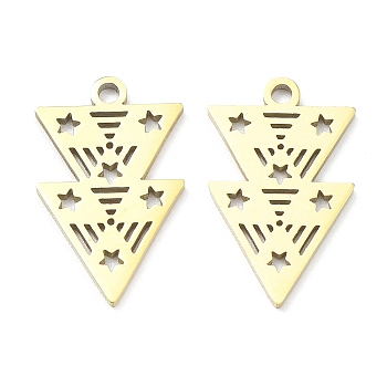 Ion Plating(IP) 316L Surgical Stainless Steel Pendants, Laser Cut, Triangle with Star Charm, Real 18K Gold Plated, 17.5x11x1.6mm, Hole: 1.4mm