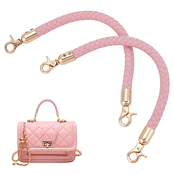 Elite PU Leather Braided Bag Straps, with Lobster Claw Clasps, Pink, 30.5x1.2cm, 2pcs/box