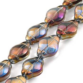 Electroplate Transparent Glass Beads Strands, Half Rainbow Plated, Lantern, Rainbow Plated, 12.5x9x5.5mm, Hole: 1mm, about 50pcs/strand, 25.43 inch(64.6cm)