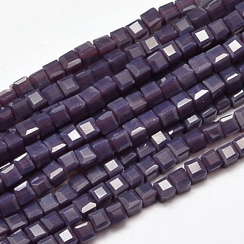 Faceted Cube Glass Beads Strands, DarkSlate Blue, 2x2x2mm, Hole: 0.5mm, about 200pcs/strand, 15.7 inch