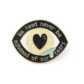Eye with Heart Enamel Pins, Golden Alloy Brooch for Backpack Clothes, Black, 23x30x1.5mm