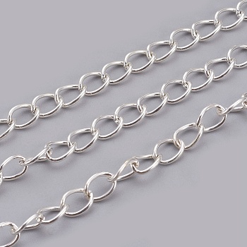 Iron Twisted Chains, Unwelded, with Spool, Oval, Silver, 8x6x1mm, about 164.04 Feet(50m)/roll