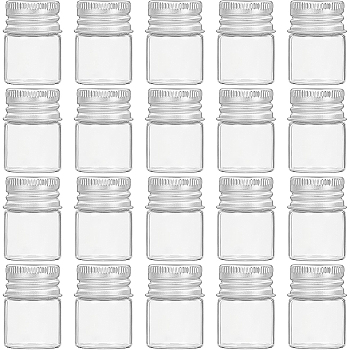 Glass Bottles, with Screw Aluminum Cap and Silicone Stopper, Empty Jar, Platinum, Clear, 3x2.2cm, Capacity: 5ml(0.17 fl. oz), 20pcs/box