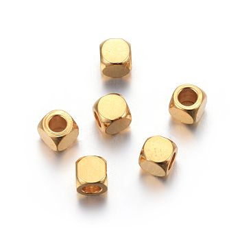 201 Stainless Steel Beads, Square, Golden, 4x4x4mm, Hole: 2mm