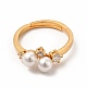 Shell Pearl Beaded Adjustable Ring with Clear Cubic Zirconia(RJEW-C048-14G)-2