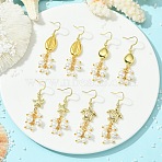 304 Stainless Steel Pendant Dangle Earrings, Cluster Earrings, with 304 Stainless Steel Earring Hooks & Shell Pearls Beads, Golden, Mixed Shapes, 48~54x13~15mm(EJEW-JE07232)