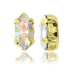 Preciosa&reg MAXIMA Crystal Sew-On Cups, Multi-Strand Links, Czech Crystal, with Brass Prong Settings, 719 39 046 Navette, Golden, 00030 200 Crystal AB, 8x4mm(X-PRC-SE8-00030-200-G)