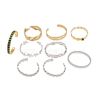 Stainless Steel & Brass Cuff Bangles, Mixed Shapes, Mixed Color, Inner Diameter: 1.97~2.40x1.81~2.36 inch(5~6.1x4.6~6cm)(SA-XCP0001-03)
