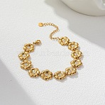 304 Stainless Steel Micro Pave Cubic Zirconia Link Bracelets for Women, Flower, Golden, 6.50 inch(16.5cm)(SA-CBA4051-04G)