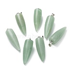 Natural Green Aventurine Pointed Pendants, with Platinum Brass Findings, Bullet, 32~35x10~11mm, Hole: 7X3mm(G-D040-01P-B06)