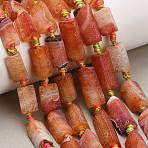 Natural Weathered Agate Beads Strands, Dyed & Heated, Triangle, Coral, 16~25x10.5~12.5x10~11.5mm, Hole: 2~2.5mm, about 14~18pcs/strand, 15.20~15.75''(38.6~40cm)(G-A321-F02-01B)