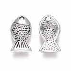 Tibetan Style Alloy Charms, Fish, Cadmium Free & Lead Free, Antique Silver, 14x7.5x2mm, Hole: 1mm, about 1560pcs/1000g(TIBEP-S319-091AS-RS)