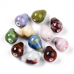 Handmade Porcelain Beads, Fancy Antique Glazed Porcelain, Teardrop, Mixed Color, 14~15.5x10.5~11.5mm, Hole: 1.6~2mm(PORC-N008-05)