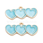 Alloy Enamel Pendants, for Earrings, Light Gold, Heart, Light Blue, 11x25.5x2mm, Hole: 1.6mm(ENAM-O048-01KCG-C)