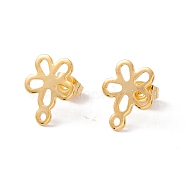 201 Stainless Steel Stud Earring Findings, with 304 Stainless Steel Pins, Horizontal Loops and Ear Nuts, Flower, Real 24K Gold Plated, 14x11.5mm, Hole: 1.5mm, Pin: 0.8mm(EJEW-A071-06G)