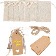 10Pcs Cotton Packing Pouches Drawstring Bags, with Jute Cords and Kraft Paper Gift Tags, Wheat, 11x9.5cm(ABAG-NB0001-41B)