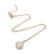 Brass Initial Pendant Necklaces, with Shell, Cubic Zirconia and 304 Stainless Steel Cable Chains, Flat Round with Letter, Letter.D, 17.5 inch(44.5cm), 1.5mm(NJEW-I230-24G-D)