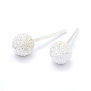 Textured 925 Sterling Silver Ball Stud Earrings, Textured, Silver, 5mm, Pin: 0.7mm(X-EJEW-L202-004B)