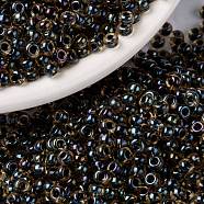 MIYUKI Round Rocailles Beads, Japanese Seed Beads, (RR349) Dark Blue Lined Topaz Luster, 8/0, 3mm, Hole: 1mm, about 422~455pcs/bottle, 10g/bottle(SEED-JP0009-RR0349)