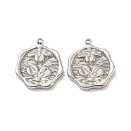 304 Stainless Steel Pendants, Octagon with Lotus Charms, Stainless Steel Color, 18.5x16x2.5mm, Hole: 1.5mm(STAS-L022-030P)