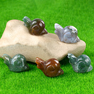 Natural Indian Agate Carved Healing Snail Figurines, Reiki Energy Stone Display Decorations, 18x24~28x12mm(PW-WG23180-07)