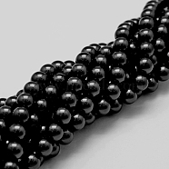 Shell Pearl Bead Strands, Grade A, Round, Black, 8mm, Hole: 1mm, about 47pcs/strand, 15.5 inch(BSHE-L026-07-8mm)