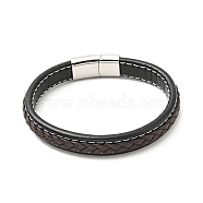 Cowhide Braided Flat Cord Bracelet with 304 Stainless Steel Magnetic Clasps, Gothic Jewelry for Men Women, Coconut Brown, 9-5/8 inch(24.5cm)(BJEW-H552-01P-03)
