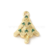 Brass Micro Pave Cubic Zirconia Pendants, Christmas Tree Charms, Rack Plating, Long-Lasting Plated, Cadmium Free & Lead Free, Real 18K Gold Plated, 15.5x11.5x3.5mm, Hole: 1.3mm(KK-P290-47A-G)