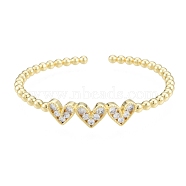 Cubic Zirconia Triple Heart Open Cuff Bangle, Real 18K Gold Plated Brass Jewelry for Women, Clear, Inner Diameter: 1-7/8x2-1/8 inch(4.9x5.5cm)(BJEW-G651-09G-04)