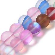 Electroplated Synthetic Moonstone Beads Strands, Dyed, Holographic Beads, Half AB Color Plated, Frosted, Round, Mixed Color, 10mm, Hole: 1mm, about 34~38pcs/strand, 13.58~15.16 inch(34.5~38.5cm)(G-C131-B01-03)