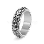 Rotatable Titanium Steel Finger Ring, Dragon Scale for Men, Antique Silver, US Size 6(16.5mm)(PW-WG50513-01)