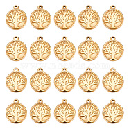DICOSMETIC 20Pcs 304 Stainless Steel Charms, Flat Round with Tree of Life, Golden, 15.5x13x3mm, Hole: 1mm(STAS-DC0010-84)