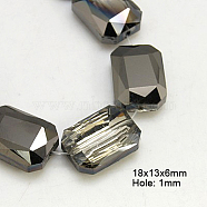 Electroplated Glass Beads, Black Plated, Faceted Rectangle, Light Grey, about 18mm long, 13mm wide, 6mm thick, hole: 1mm(EGLA-H002-A-08)