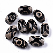 Tibetan Style dZi Beads, Natural Agate Beads, Dyed & Heated, Oval, 3-Eye, 19~24x13~15mm, Hole: 1.8mm(TDZI-N001-012)