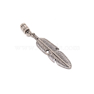 Alloy Cord Ends, End Caps, Feather, Antique Silver, 81mm, Inner Diameter: 5mm(PALLOY-WH0093-08A)