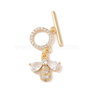 Golden Brass Micro Pave Cubic Zirconia Toggle Clasps, with Glass, Bee, Clear, 23mm, Bar: 15x5mm, Hole: 1.2mm, Ring: 10.5x10x2mm, Hole: 1.2mm(KK-B100-039G-01)