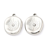 304 Stainless Steel Pendants, with Rhinestone, Flat Round with Sun, Stainless Steel Color, 16.5x13x2.5mm, Hole: 1.4mm(STAS-L022-151P)